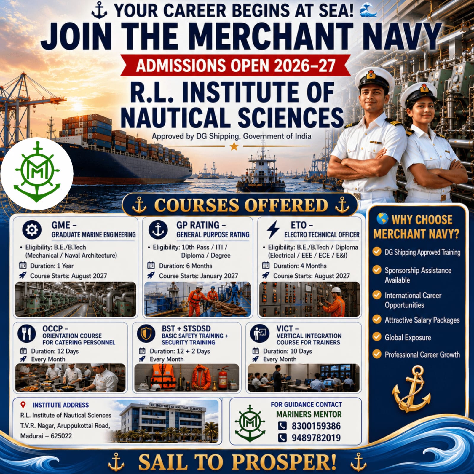 Admission Open - R.L Institute of NS - Marine Service in Thoothukudi
